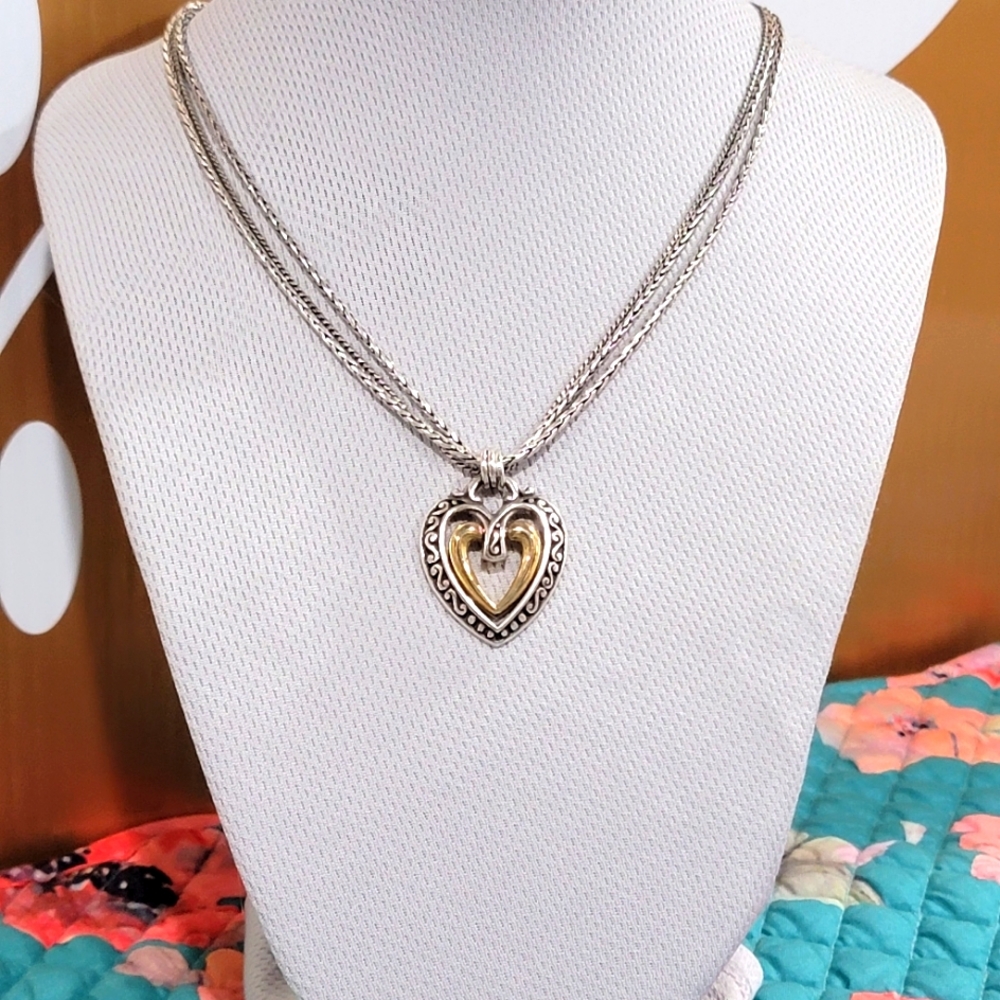 BRIGHTON ELLINGTON OPEN DOUBLE HEART TRIPLE CHAIN NECKLACE RETIRED NWOT